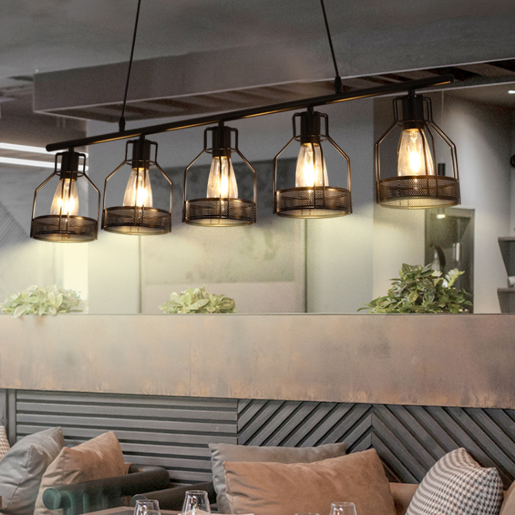 HEIKESZ Industrial Style Creative Living Room Restaurant Bar Table Chandelier Vintage Iron Lamp Hot Pot Milk Tea Shop Multi-Head in-Line Lamps Led Light for Bedroom Night Aesthetic Room Lamp