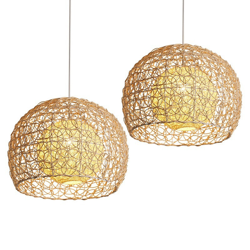 HEIKEZ Japanese branch chandelier, simple and creative personality, rattan countryside, simple bedroom, living room, balcony, dining room, circular ball lamp, ceiling lighting fixture