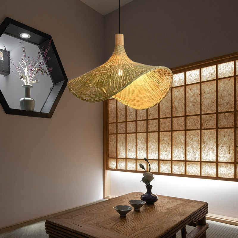 HEIKESZ Cross-border bamboo chandelier New Chinese style tea room rattan art South East Asia Japanese style lamp straw hat lamp staircase bamboo art lamp light fixtures for celling light