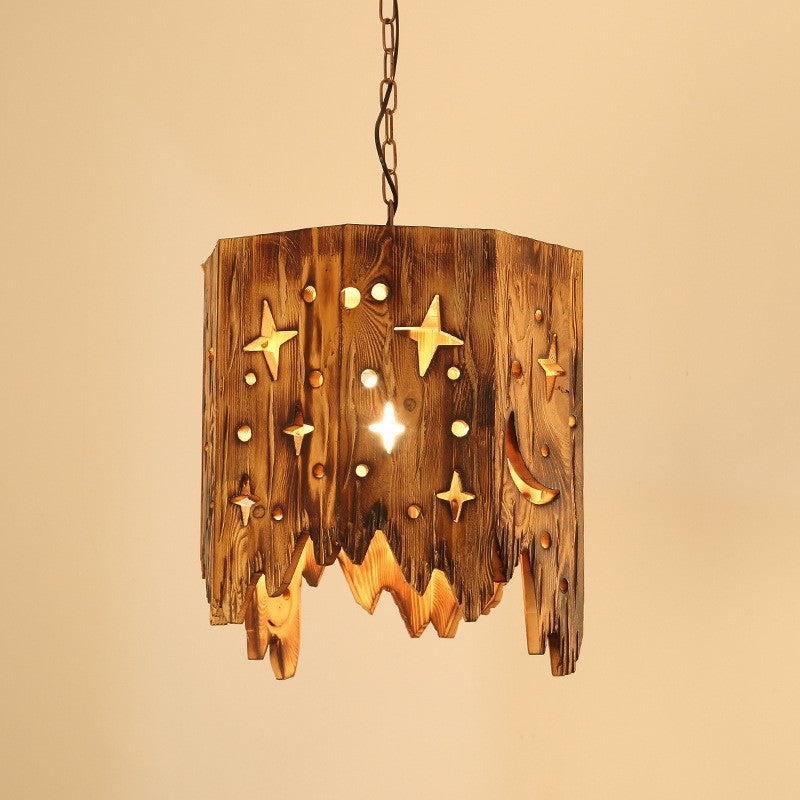 HEIKESZ American Retro Industrial Style Restaurant Coffee Shop Pub Bar Creative Wood Chandelier Cross-Border Solid Wood Bamboo Artwork Lamps LED Light for Bedroom Night Aesthetic Room Lamp