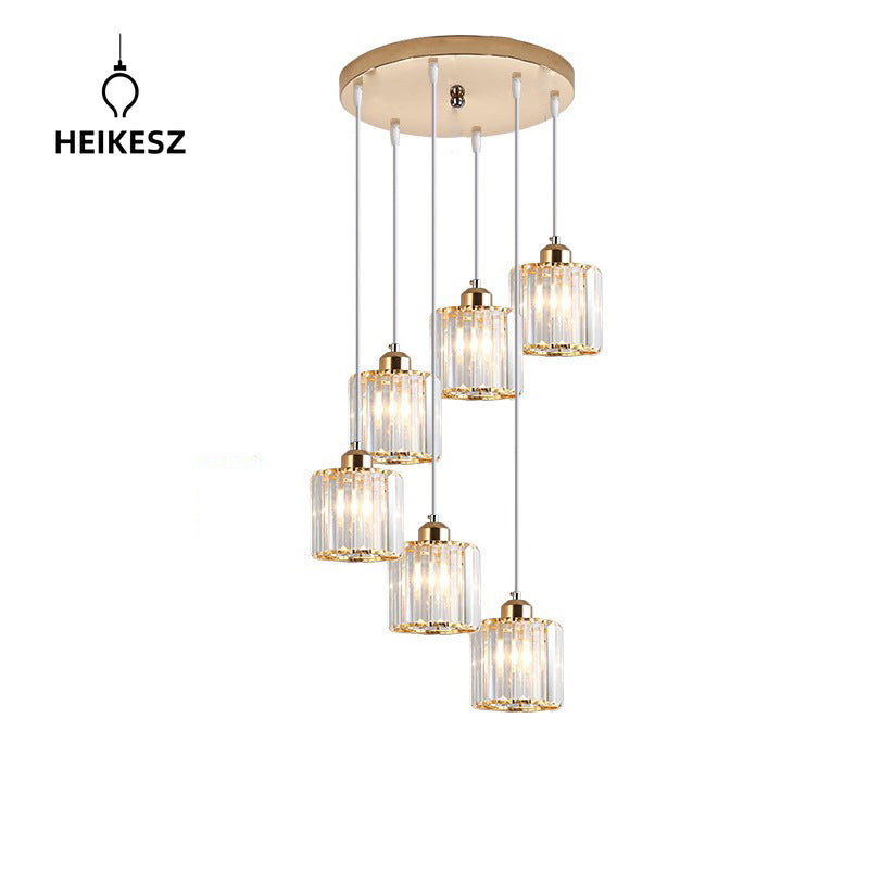 HEIKESZ Personalized rotating staircase chandelier modern minimalist creative duplex floor living room Nordic villa staircase crystal chandelier lamp lighting fixtures for celling lighting