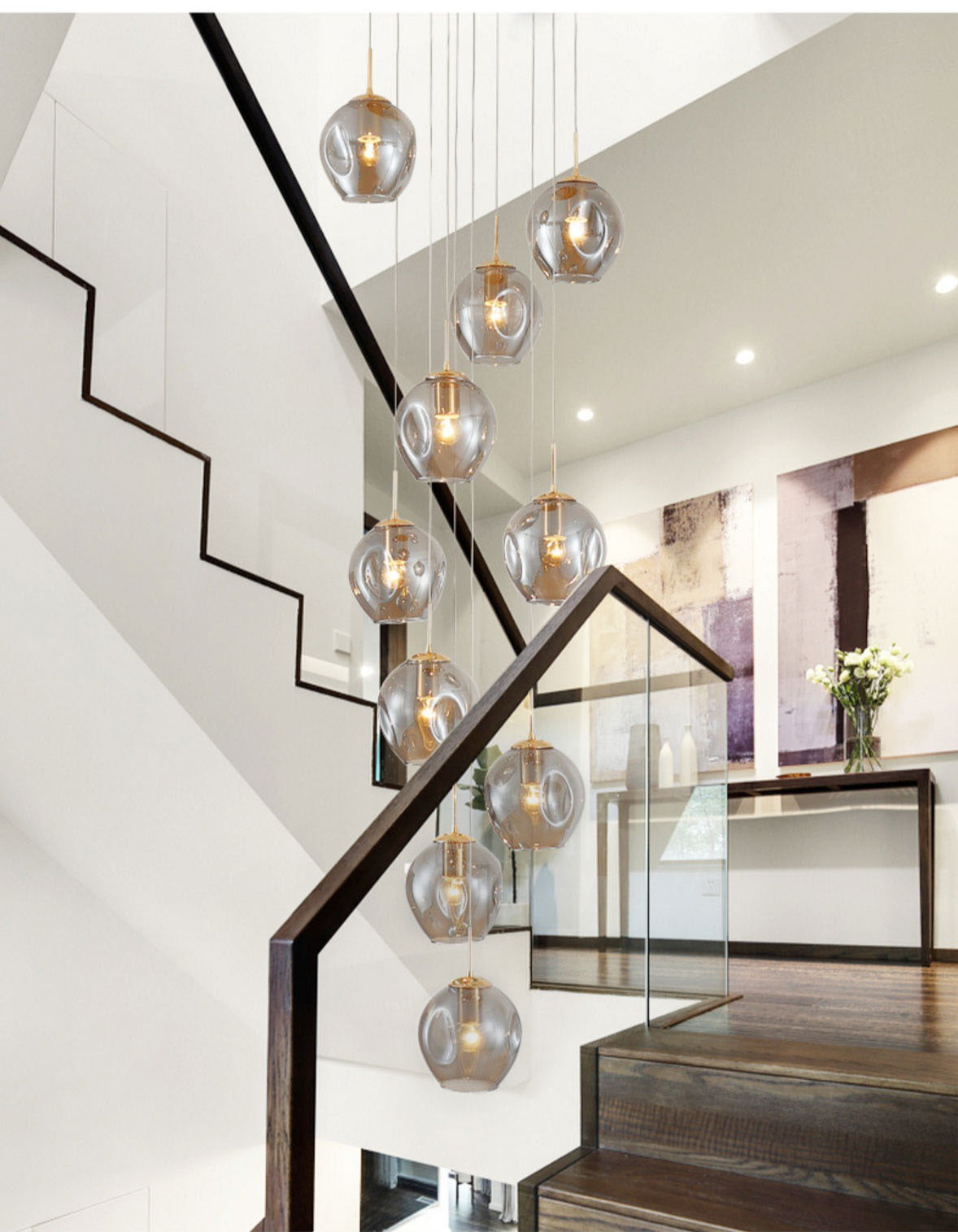 HEIKESZ Nordic Creative Staircase Chandelier Modern Ceiling Light for Living Room Dining Room Villa Duplex Rotating Staircase Long Pendant Light