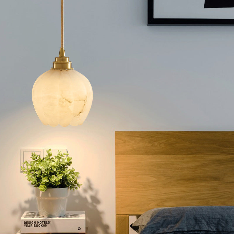 HEIKESZ Luxury Copper Marble Chandelier Modern Bedroom Bedside Lamp Simple Small Droplight for Dining Room Stairs