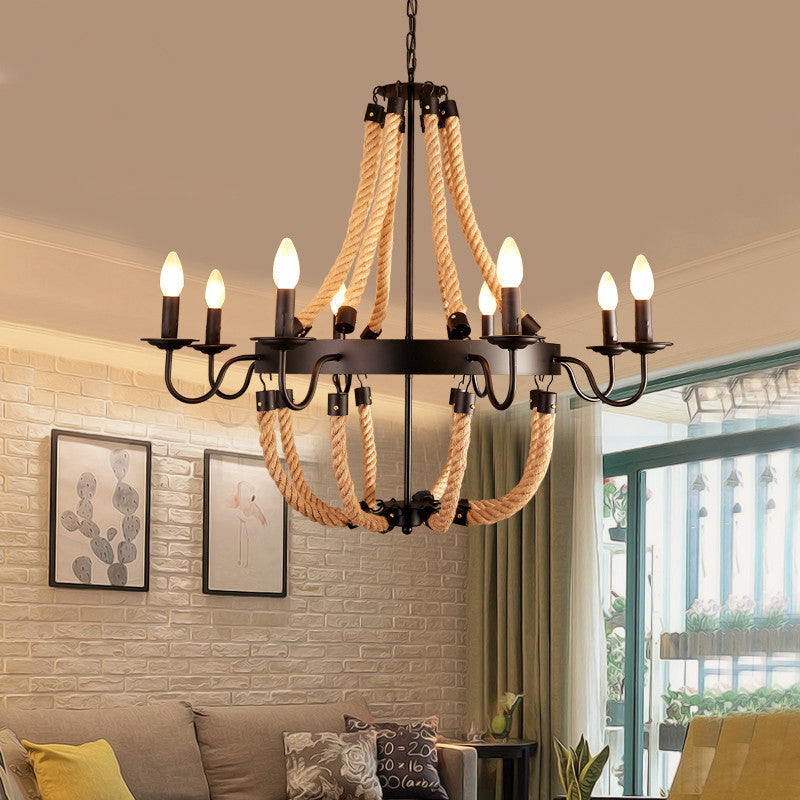 HEIKESZ American Country Creative Restaurant Cafe up and down Rope Light Vintage Pastoral Style Clothing Store Commercial Industrial Chandelier LED Light for Bedroom Night Aesthetic Room Lamp
