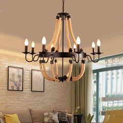 HEIKESZ American Country Creative Restaurant Cafe up and down Rope Light Vintage Pastoral Style Clothing Store Commercial Industrial Chandelier LED Light for Bedroom Night Aesthetic Room Lamp