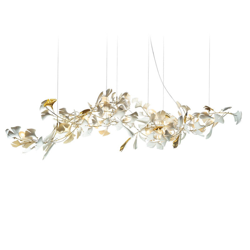HEIKESZ Artistic Ceramic Ginkgo Leaf Chandelier Modern Copper Lighting for Living Room Office Staircase Bar Counter