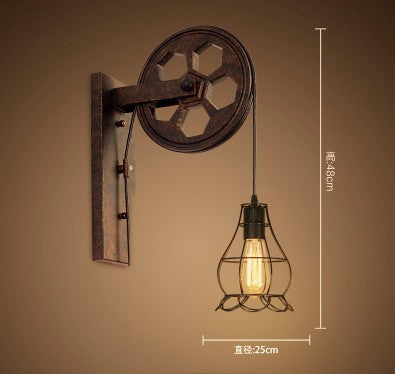 HEIKESZ LOFT Industrial Wind Wall Lamp Restaurant and Cafe Leisure Bar Creative Pulley Lamp American Retro Bar Decoration Wall Lamp LED Light for Bedroom Night Aesthetic Room Lamp