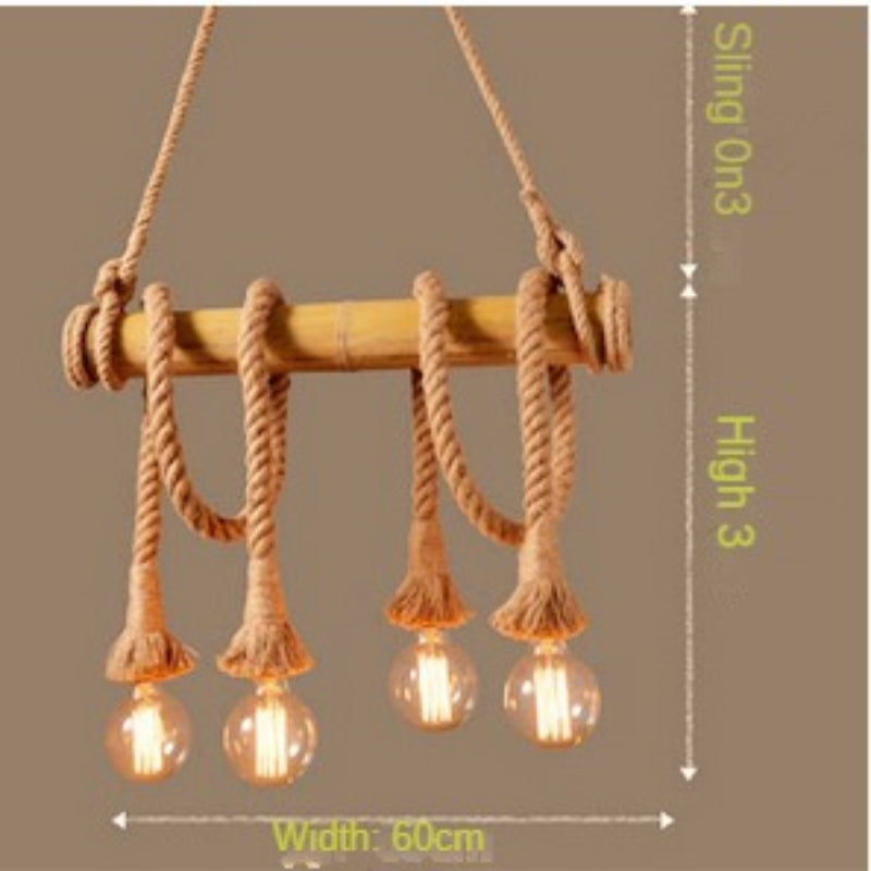 HEIKESZ Retro Rope Bamboo Pipe Chandelier Guest Cafe Bedroom Aisle Creative Bamboo Clothing Shop Bar Decoration Lamp LED Light for Bedroom Night Aesthetic Room Lamp