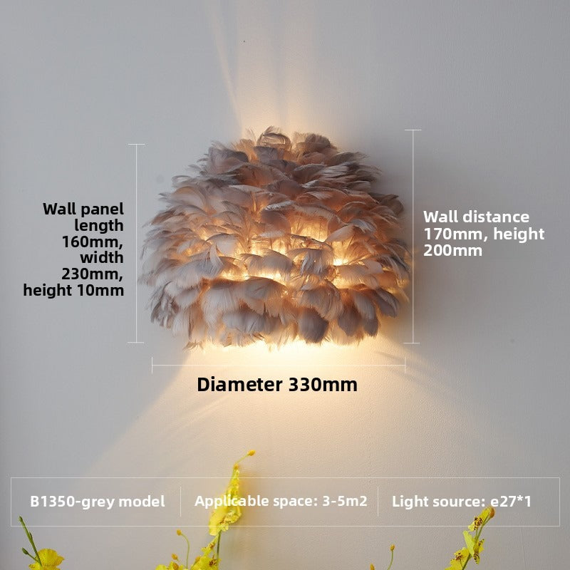 HEIKESZ Feather Wall Sconce 2026 Trendy Design Minimalist Aesthetic Cozy Romantic Bedside Lighting for Modern Home