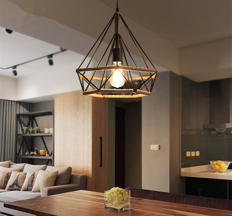 HEIKESZ Nordic Restaurant Creative Single-Head Three-Head Loft Chandelier Art Diamond Iron Industrial Retro Bar Chandelier american style retro outdoor indoor retro bedroom lamp american-style Industrial wind