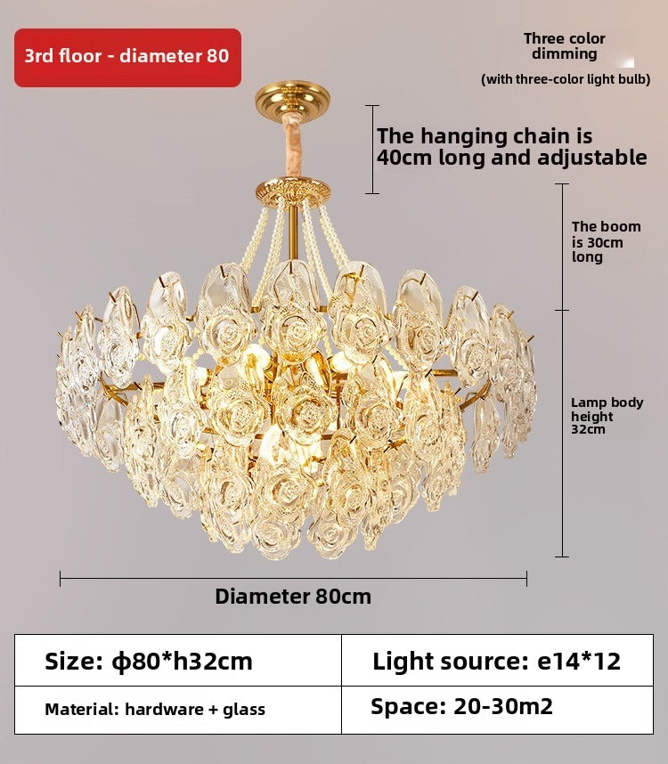 HEIKESZ French light luxury living room chandelier modern hall main light 2024 new creative cream wind rose dining room light lamp light fixtures for celling light