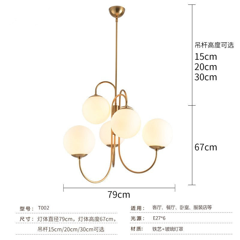 HEIKESZ Export post modern wrought iron chandelier creative living room dining room bedroom art clothing store lamp light white glass ball chandelier lamp fixtures for celling light