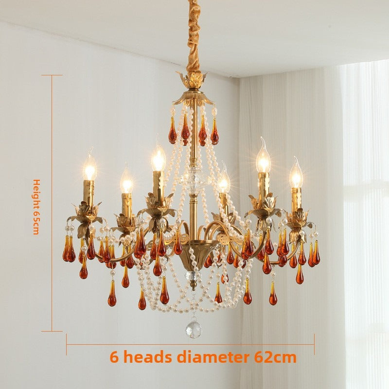 HEIKESZ Crystal chandelier French living room water drop lamp dining room lamp American hotel villa living room hall lamp light fixtures for celling lights