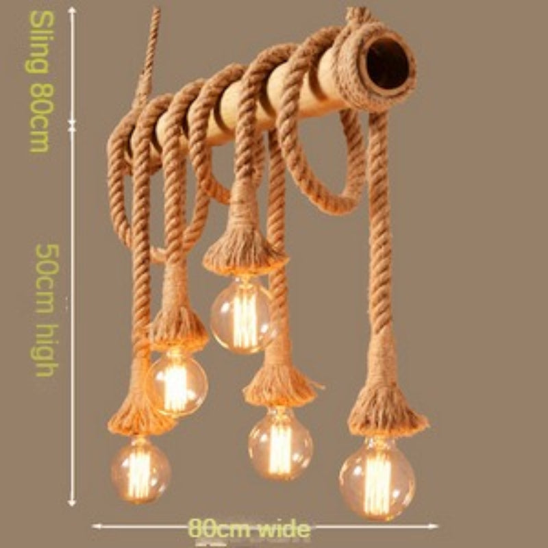 HEIKESZ Retro Rope Bamboo Pipe Chandelier Guest Cafe Bedroom Aisle Creative Bamboo Clothing Shop Bar Decoration Lamp LED Light for Bedroom Night Aesthetic Room Lamp