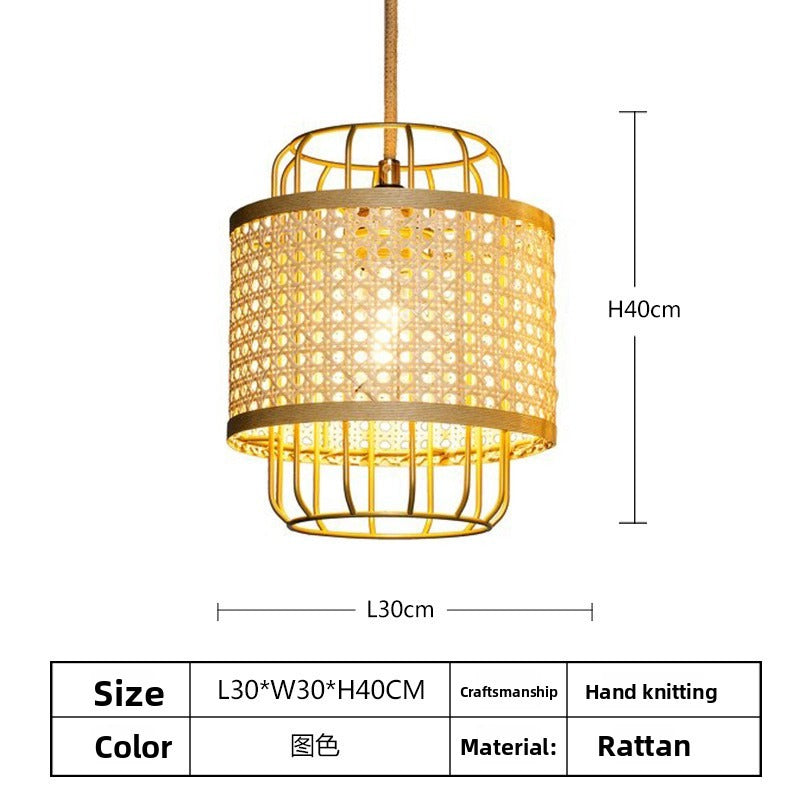 HEIKESZ Southeast Asian Rattan Ceiling Light Handwoven Lantern Modern Minimalist Creative Iron Art Chandelier for Dining Room Japanese Style Lighting