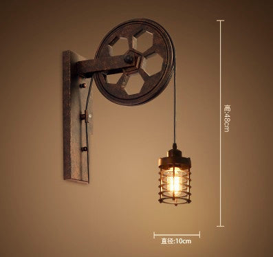 HEIKESZ LOFT Industrial Wind Wall Lamp Restaurant and Cafe Leisure Bar Creative Pulley Lamp American Retro Bar Decoration Wall Lamp LED Light for Bedroom Night Aesthetic Room Lamp