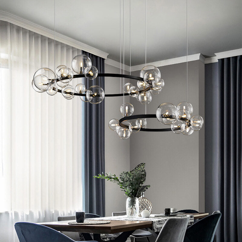 HEIKESZ New Nordic Style Magic Bean Molecule Chandelier Glass Ball Bubble Lamp for Living Room Bedroom Restaurant Simple Design