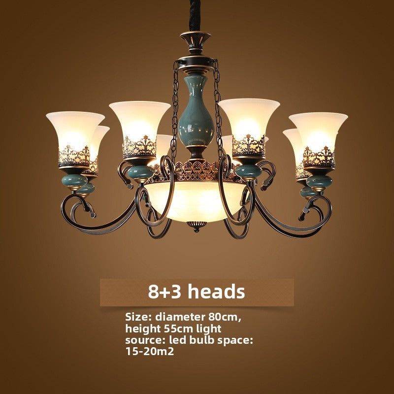 HEIKESZ Ceramic living room chandelier dining room light bedroom study light simple European lighting luxury atmosphere American retro lamp light fixtures for celling light