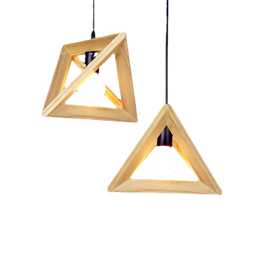 HEIKESZ Chinese Style Wooden Decoration Bedroom Living Room Cafe Dining-Room Lamp Triangle Wooden Frame Solid Wood Geometric Chandelier American Style retro outdoor indoor retro bedroom lamp american-style Industrial wind