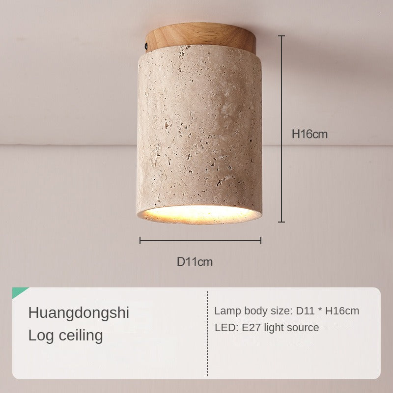HEIKESZ Yellow Cave Stone Lamp Japanese Style Wooden Wabi Sabi Ceiling Light Retro Medieval Cream Wind Porch Balcony Corridor Aisle LED Light for Room