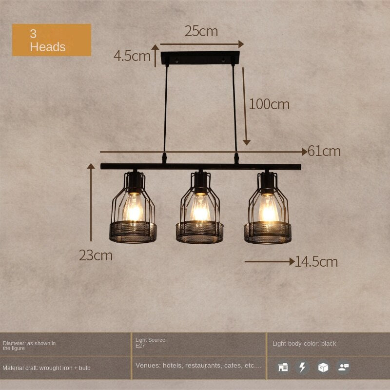 HEIKESZ [One-Year Warranty, Free Shipping] Industrial Style Creative Living Room Restaurant Bar Table Chandelier Retro Iron Lamp Hot Pot Milk Tea Shop Multi-Head in-Line Lamps