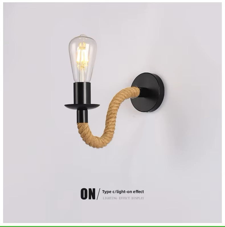 HEIKESZ Vintage Industrial Wall Light Rustic Iron Sconce with Rope Design for Cafe Bar Restaurant Corridor