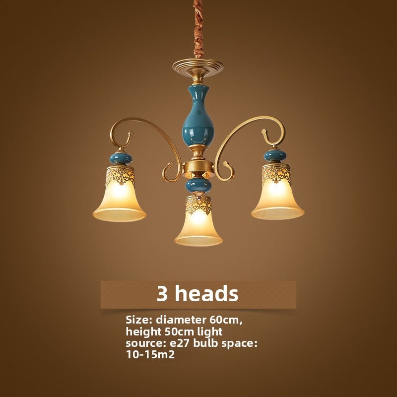 HEIKESZ Ceramic living room chandelier dining room light bedroom study light simple European lighting luxury atmosphere American retro lamp light fixtures for celling light