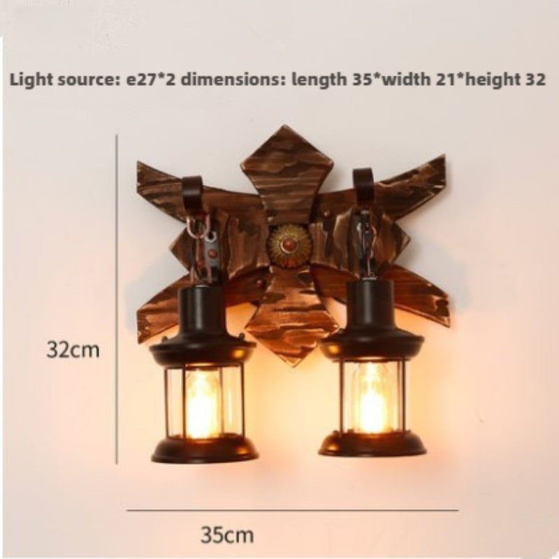 HEIKESZ American retro boat wood wall lamp restaurant store lamp loft industrial style creative bar counter aisle nostalgic lamp