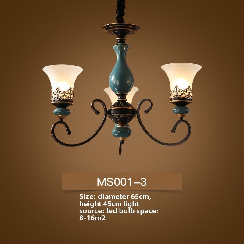 HEIKESZ Ceramic living room chandelier dining room light bedroom study light simple European lighting luxury atmosphere American retro lamp light fixtures for celling light