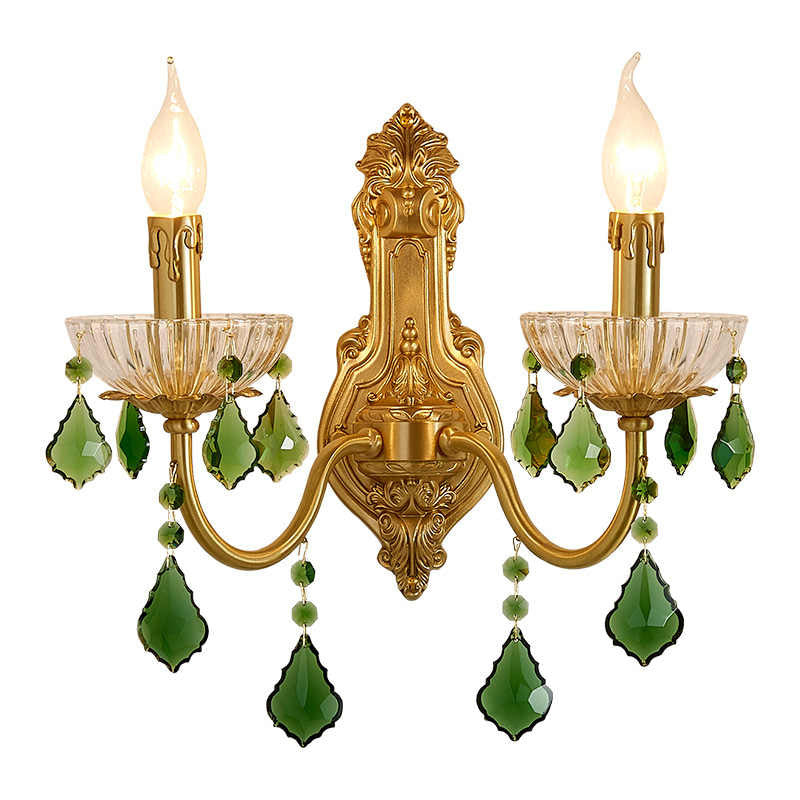 HEIKESZ Vintage American Brass Wall Light with Crystal for Living Room Bedroom Study French Luxury Sconce Candle Lamp