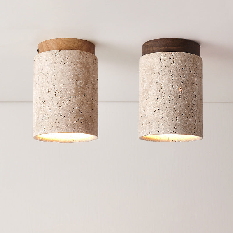 HEIKESZ Yellow Cave Stone Lamp Japanese Style Wooden Wabi Sabi Ceiling Light Retro Medieval Cream Wind Porch Balcony Corridor Aisle LED Light for Room