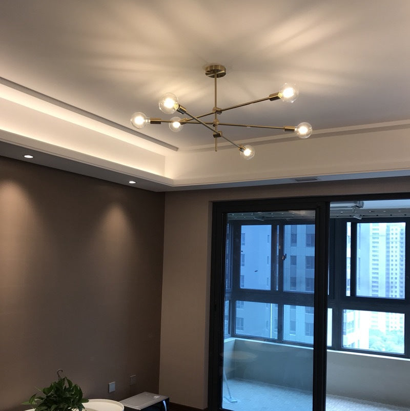 HEIKESZ Nordic Style Living Room Lamp Amazon Cross-Border American Golden Creative Dining Room Bedroom Study Led Wrought Iron Rod-Type Chandelier LED Light for Bedroom Night Aesthetic Room Lamp