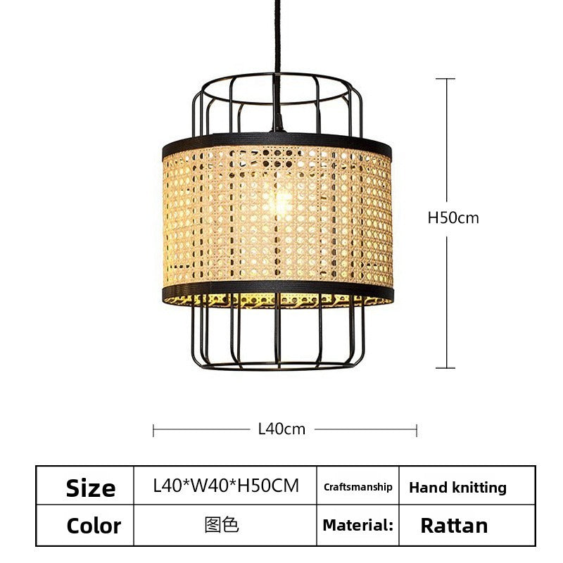 HEIKESZ Southeast Asian Rattan Ceiling Light Handwoven Lantern Modern Minimalist Creative Iron Art Chandelier for Dining Room Japanese Style Lighting