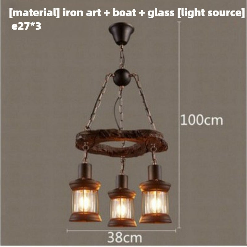 HEIKESZ American retro industrial style restaurant ship wood chandelier creative bar hotel box nostalgic wood lamps