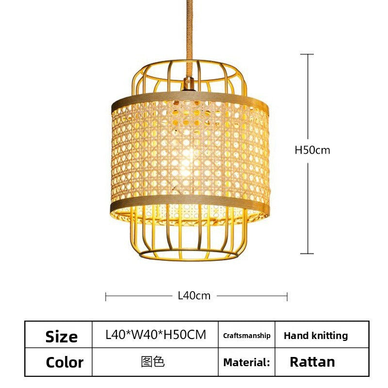 HEIKESZ Southeast Asian Rattan Ceiling Light Handwoven Lantern Modern Minimalist Creative Iron Art Chandelier for Dining Room Japanese Style Lighting