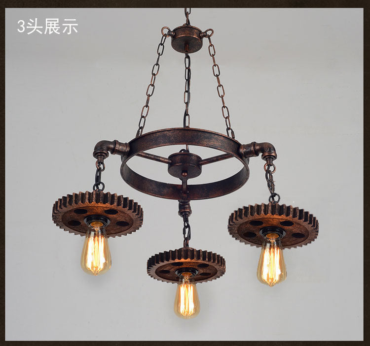 HEIKESZ LOFT Industrial Style Restaurant Coffee Shop Bar Chandelier Retro Creative Gear Clothing Store Bar Cafe Decorative Light LED Light for Bedroom Night Aesthetic Room Lamp