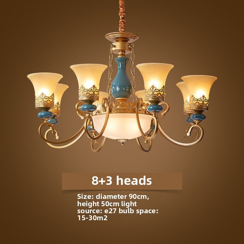 HEIKESZ Ceramic living room chandelier dining room light bedroom study light simple European lighting luxury atmosphere American retro lamp light fixtures for celling light