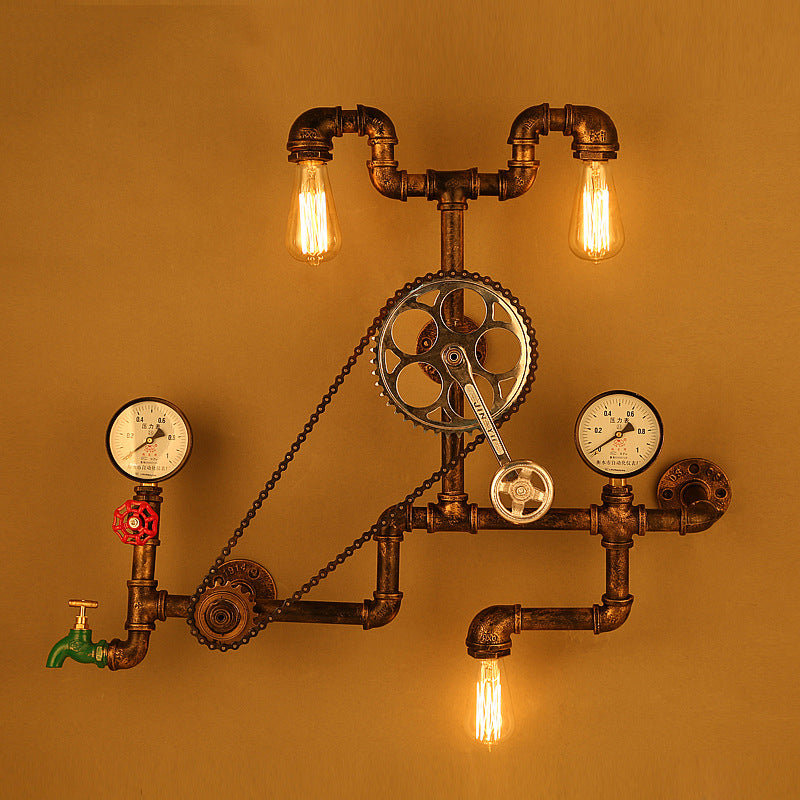 HEIKESZ Loft Retro Industrial Wind Wall Lamp Creative Wrought Iron Gear Wall Lamp Diners Cafe Bar Counter Club Decoration Lamp LED Light for Bedroom Night Aesthetic Room Lamp