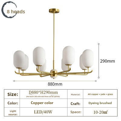 HEIKESZ all copper new Chinese chandelier dining room bedroom study jade modern living room lamp light fixtures for celling lights