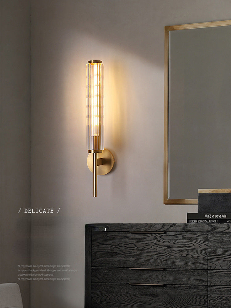 HEIKESZ Copper Wall Lamp Luxury Hotel Aisle Corridor Light Creative Crystal Bedroom Bedside Lamp Living Room Wall Light Bulb