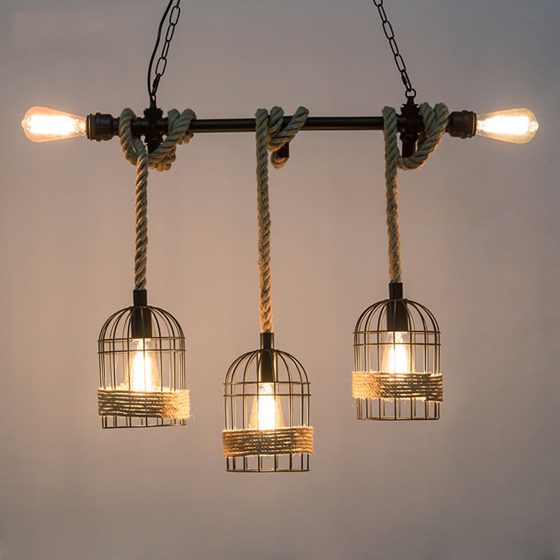 HEIKESZ American Industrial Style Water Pipe Pendant Lamp Restaurant Coffee Shop Creative Rope Light Bar Loft Retro Iron Art Pendant Lamp LED Light for Bedroom Night Aesthetic Room Lamp