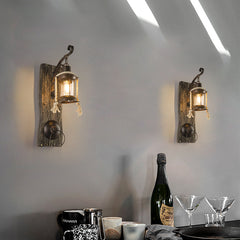 HEIKESZ American Retro Industrial Style Wall Lamp Restaurant Coffee Shop Bar Aisle Corridor Creative Solid Wood Hot Pot Restaurant Bar Lamp LED Light for Bedroom Night Aesthetic Room Lamp