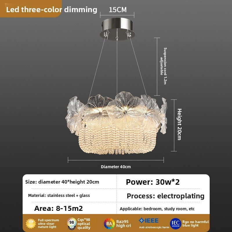 HEIKESZ Full Spectrum French Luxury Crystal Flower Ceiling Light for Living Room Bedroom Dining Room Glass Design