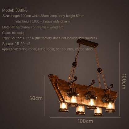 HEIKESZ 【One-year warranty, free shipping】American Retro Industrial Style Restaurant Coffee Shop Boat Wooden Decorative Chandelier Creative Bar Restaurant Box Nostalgic Lamps