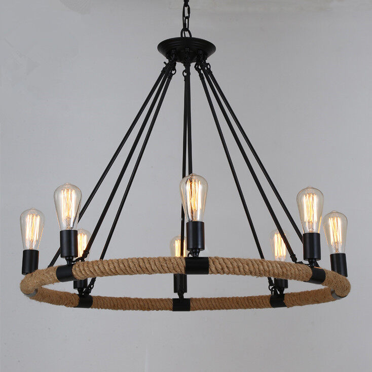 HEIKESZ American Country Double Layer Rope Ceiling Lamp Nordic Cafe Creative Lamps Retro Bedroom Chandelier american style retro outdoor indoor retro bedroom lamp american-style Industrial wind