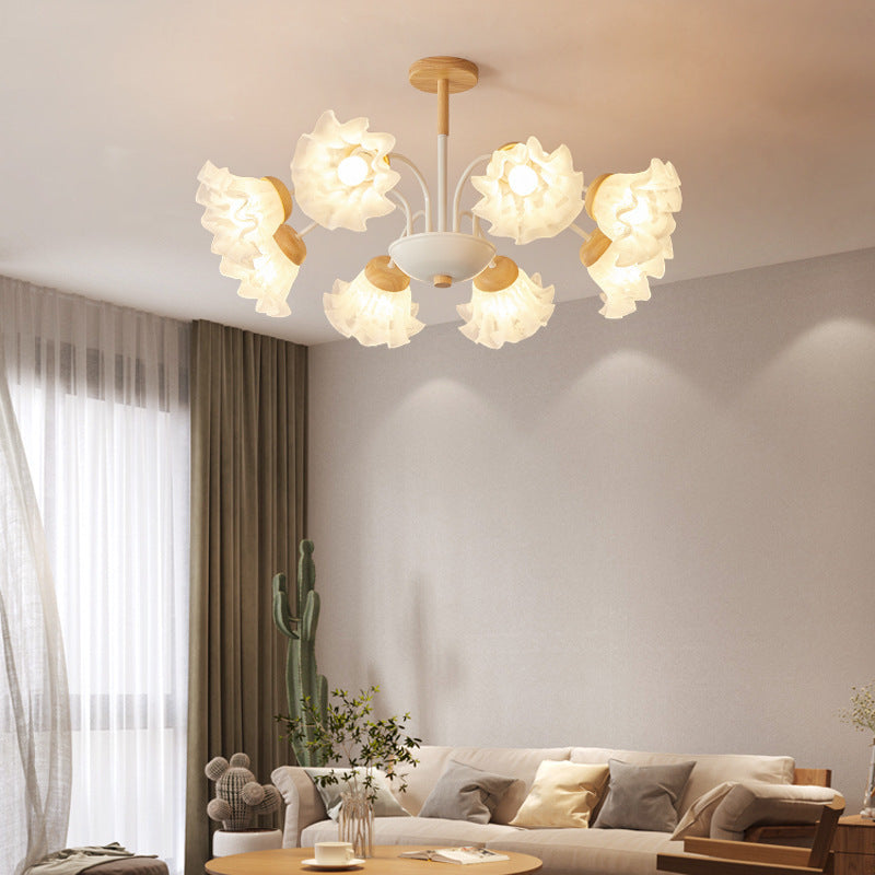 HEIKESZ Nordic living room chandelier solid wood bedroom lighting creative lily of the valley children's room lighting French cream wind retro dining room lighting fixtures for celling lighting