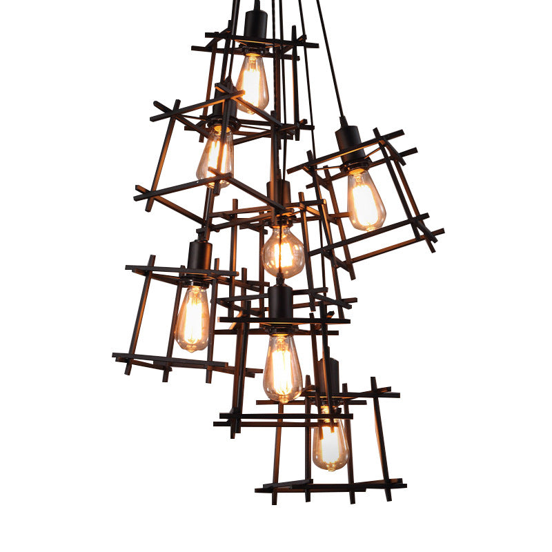 HEIKESZ American Retro Industrial Style Iron Cage Chandelier Living Room Dining Room Coffee Shop Bar Internet Coffee Clothing Shop Small Rubik's Cube Lights LED Light for Bedroom Night Aesthetic Room Lamp