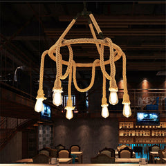 HEIKESZ Retro Industrial Wind Rope Pendant Lamp Restaurant Coffee Shop American Country Internet Coffee Clothing Store Snack Milk Tea Shop Pendant Lamp LED Light for Bedroom Night Aestitic Room Lamp