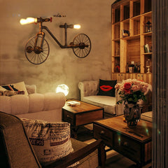 HEIKESZ Nordic wrought iron retro bedroom restaurant bar industrial style creative personalized bicycle water pipe chandelier wall lamp